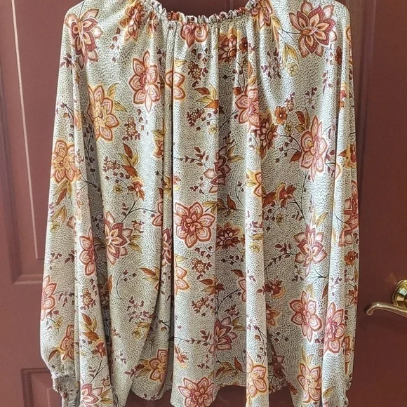 Philosophy tan floral print top elastic baloon long sleeve Size XL - Picture 1 of 11